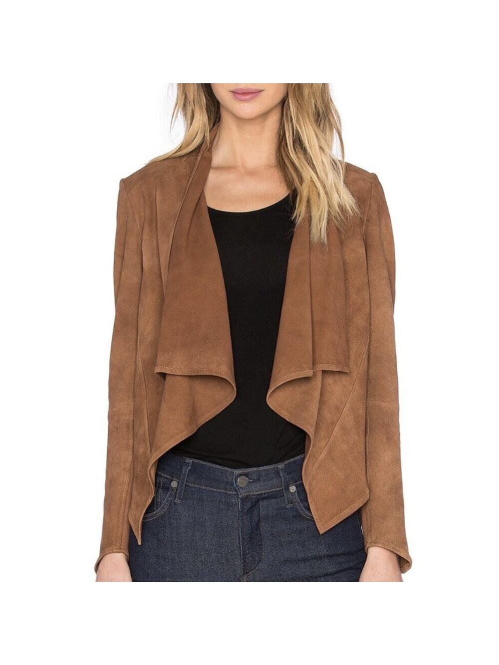 LAMARQUE Madison brown suede draped blazer jacket Womens MEDIUM genuine leather